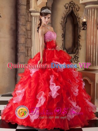 Red Ball Gown Strapless Sweetheart Floor-length Organza Quinceanera Dress In Princess AnneMaryland/MD