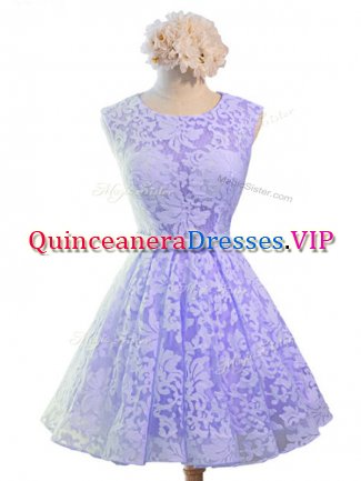 Best Selling Lavender Sleeveless Belt Knee Length Damas Dress