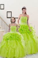 Stylish Yellow Green Ball Gowns Sweetheart Sleeveless Organza Floor Length Lace Up Beading and Pick Ups Quinceanera Dresses