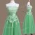 Green Empire Strapless Sleeveless Tulle Tea Length Lace Up Appliques Dama Dress