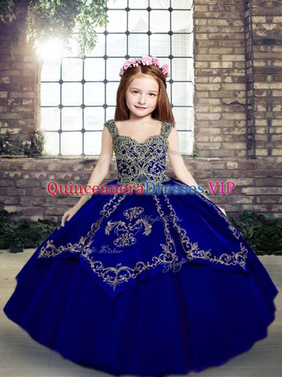 Royal Blue Straps Lace Up Beading and Embroidery Glitz Pageant Dress Sleeveless - Click Image to Close