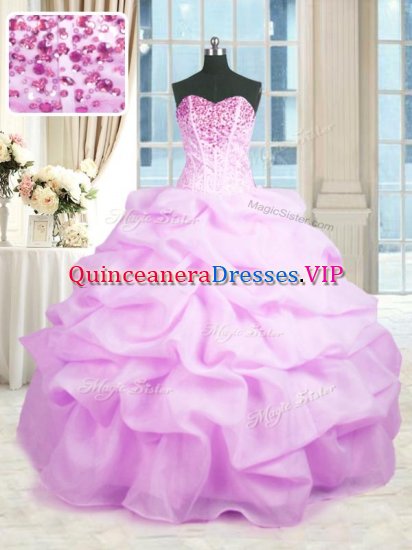 Comfortable Lilac Sweetheart Lace Up Beading and Ruffles Quinceanera Gowns Sleeveless - Click Image to Close