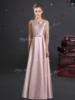 Best Straps Pink Elastic Woven Satin Zipper Dama Dress Sleeveless Floor Length Bowknot