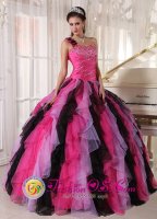 Greifswald Germany Beaded Decorate Bust and Ruched Bodice One Shoulder With puffy Ruffles For Quinceanera Dress ball gown