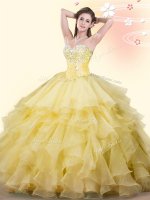 Yellow Sleeveless Beading and Ruffles Floor Length Quinceanera Dress