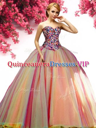 Spectacular Multi-color Sweetheart Neckline Beading Ball Gown Prom Dress Sleeveless Lace Up