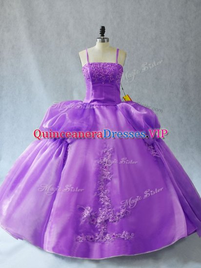 Lavender Spaghetti Straps Lace Up Appliques Vestidos de Quinceanera Sleeveless - Click Image to Close