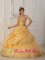 Rinconada Chile Gorgeous Gold Quinceanera Dress In New York Lace Strapless Floor-length Taffeta and Tulle Ball Gown