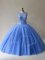 Baby Blue Sleeveless Floor Length Beading Lace Up Ball Gown Prom Dress