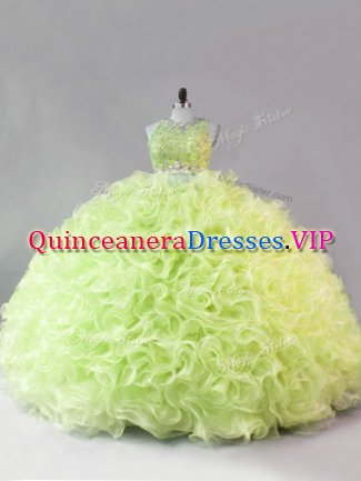 Eye-catching Yellow Green Scoop Zipper Beading and Ruffles Sweet 16 Dress Sleeveless