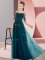 Noble Peacock Green Bateau Neckline Beading and Lace Damas Dress Half Sleeves Lace Up