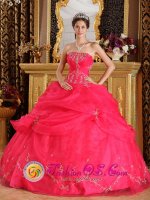 Mountain Home Idaho/ID Fabulous Sweet 16 Quinceanera Dress Clearance With Coral Red Strapless Appliques And Pick-ups Decorate(SKU QDZY192-HBIZ)