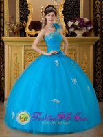 Harlow East Anglia One Shoulder Fabulous Quinceanera Dress For Teal Tulle Appliques Ball Gown