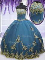 Teal Ball Gowns Lace and Appliques Quinceanera Gowns Zipper Tulle Sleeveless Floor Length