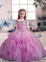 Lilac Little Girl Pageant Dress Party and Sweet 16 and Wedding Party with Beading and Ruffles Off The Shoulder Sleeveless Lace Up(SKU PAG1209-4BIZ)