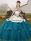 New Style Lace Up Sweet 16 Quinceanera Dress Teal for Military Ball and Sweet 16 and Quinceanera with Embroidery and Ruffled Layers Brush Train