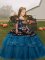 Stylish Teal Girls Pageant Dresses Party and Wedding Party with Embroidery and Ruffled Layers Straps Sleeveless Lace Up