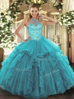 Organza Sleeveless Floor Length Sweet 16 Quinceanera Dress and Beading and Embroidery and Ruffles