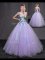 Affordable Floor Length Lace Up Sweet 16 Quinceanera Dress Lavender for Military Ball and Sweet 16 and Quinceanera with Beading and Belt