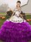 Edgy White And Purple Lace Up Quinceanera Gown Embroidery and Ruffled Layers Sleeveless Floor Length