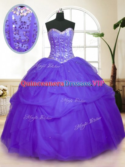 Sequins Pick Ups Sweetheart Sleeveless Lace Up Sweet 16 Dresses Purple Tulle - Click Image to Close