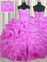 Flirting Lilac Sweetheart Neckline Beading and Ruffles and Sequins and Ruching Ball Gown Prom Dress Sleeveless Lace Up