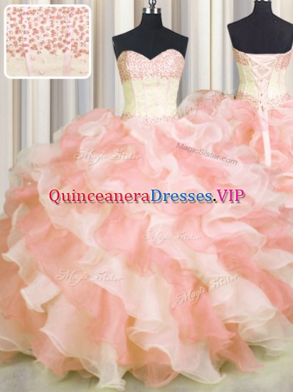 Visible Boning Two Tone Multi-color Sweetheart Neckline Beading and Ruffles Quinceanera Gowns Sleeveless Lace Up - Click Image to Close