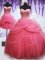 Three Piece Rose Pink Ball Gowns Sweetheart Sleeveless Tulle Floor Length Lace Up Beading and Bowknot Quinceanera Dress