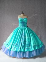 Suitable Floor Length Aqua Blue Sweet 16 Dresses Sweetheart Sleeveless Lace Up