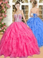 Beautiful Sleeveless Beading and Ruffles Lace Up Sweet 16 Dresses