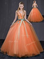 Exquisite Floor Length Ball Gowns Sleeveless Orange Vestidos de Quinceanera Lace Up(SKU YCQD0168-9BIZ)