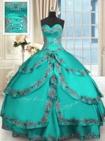 Stylish Turquoise Sweet 16 Dresses Military Ball and Sweet 16 and Quinceanera with Beading and Embroidery and Ruffled Layers Sweetheart Sleeveless Lace Up