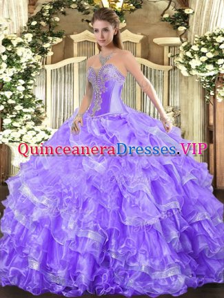 Customized Beading and Ruffled Layers Quinceanera Gown Lavender Lace Up Sleeveless Floor Length