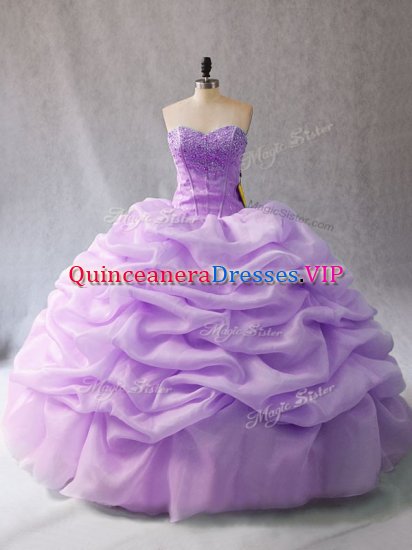 Dynamic Lavender Ball Gowns Sweetheart Sleeveless Organza Floor Length Lace Up Beading and Pick Ups Ball Gown Prom Dress - Click Image to Close