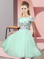 Appliques Dama Dress for Quinceanera Apple Green Lace Up Short Sleeves Knee Length(SKU BMT0365A-4BIZ)