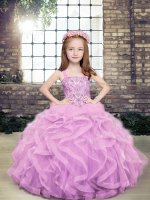 Lavender Ball Gowns Straps Sleeveless Tulle Floor Length Lace Up Beading and Ruffles Little Girls Pageant Dress(SKU PAG1246-13BIZ)