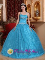 Spaghetti Straps Sequin And Beading Decorate Popular Teal Quinceanera Dress With For Sweet 16 IN Clifton Park NY