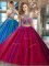 Fuchsia Two Pieces Tulle Scoop Sleeveless Beading Floor Length Criss Cross Sweet 16 Dress