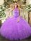 Trendy Halter Top Sleeveless Lace Up Ball Gown Prom Dress Lavender Organza