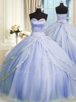 Glittering With Train Ball Gowns Sleeveless Lavender Ball Gown Prom Dress Brush Train Zipper