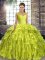 Off The Shoulder Sleeveless Brush Train Lace Up Vestidos de Quinceanera Yellow Green Organza