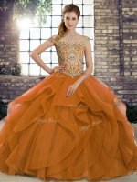 Customized Orange Quinceanera Dresses Off The Shoulder Sleeveless Brush Train Lace Up(SKU SJQDDT2108002-5BIZ)