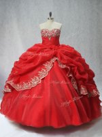 Captivating Sweetheart Sleeveless Lace Up Quinceanera Gowns Red Organza