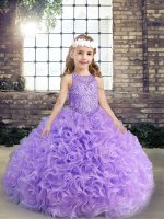 Custom Design Lavender Sleeveless Fabric With Rolling Flowers Lace Up Little Girl Pageant Dress for Party and Wedding Party