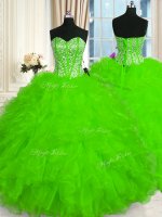 Sweet 16 Dresses Military Ball and Sweet 16 and Quinceanera with Beading and Ruffles Sweetheart Sleeveless Lace Up