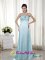 Hanalei Hawaii/HI Light Blue Key-hole Empire Halter Brush Train Elastic Woven Satin Beading Quinceanera Dama Dress