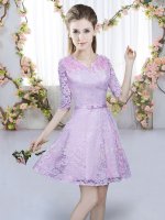 Belt Dama Dress for Quinceanera Lavender Zipper Half Sleeves Mini Length(SKU BMT0478-3BIZ)