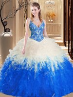 Top Selling Straps Tulle Sleeveless Floor Length Ball Gown Prom Dress and Lace and Ruffles