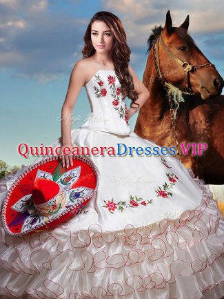 Organza and Taffeta Sleeveless Floor Length 15th Birthday Dress and Embroidery and Ruffled Layers