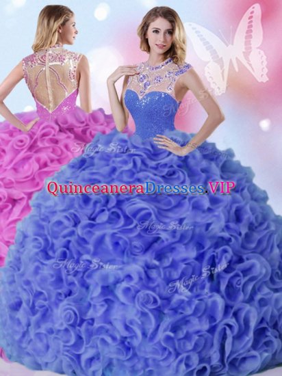 Beading and Ruffles Quinceanera Gowns Blue Zipper Sleeveless Floor Length - Click Image to Close